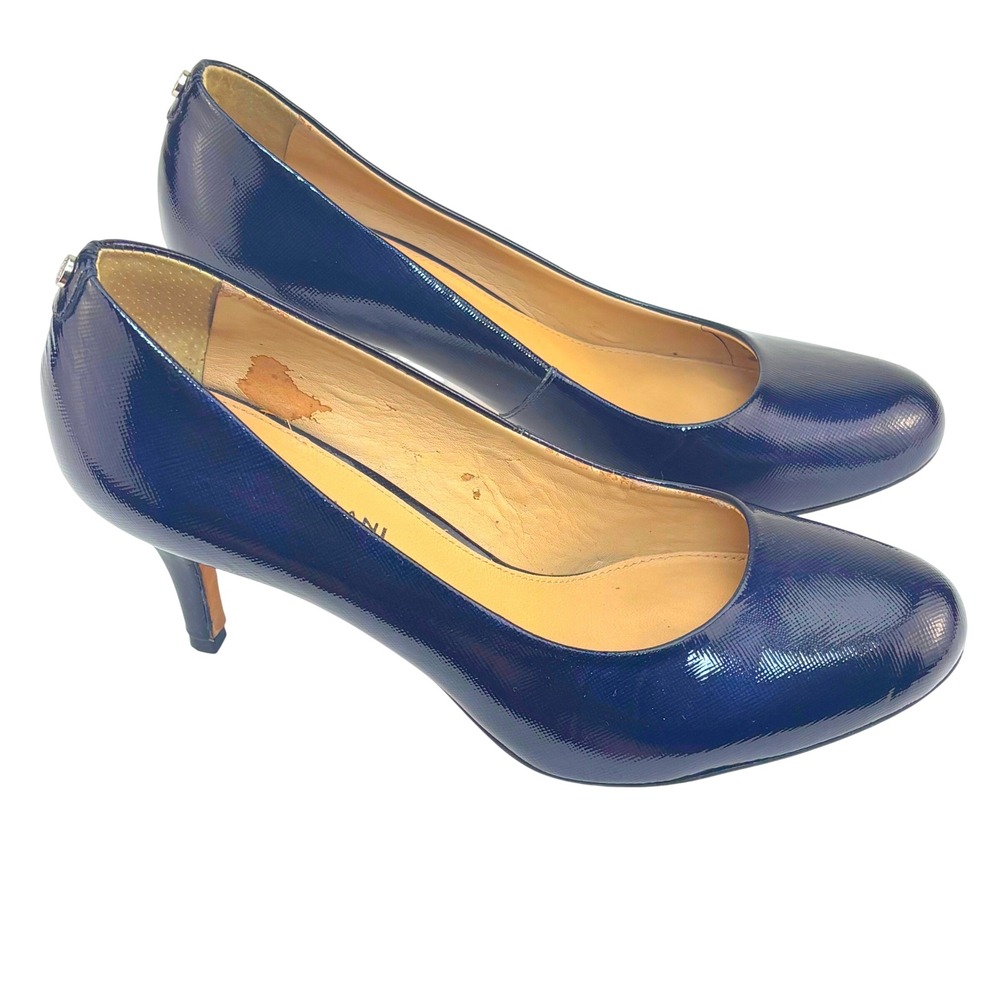 Antonio Melani Pumps Navy Blue Patent Leather Textured Professional Women 7